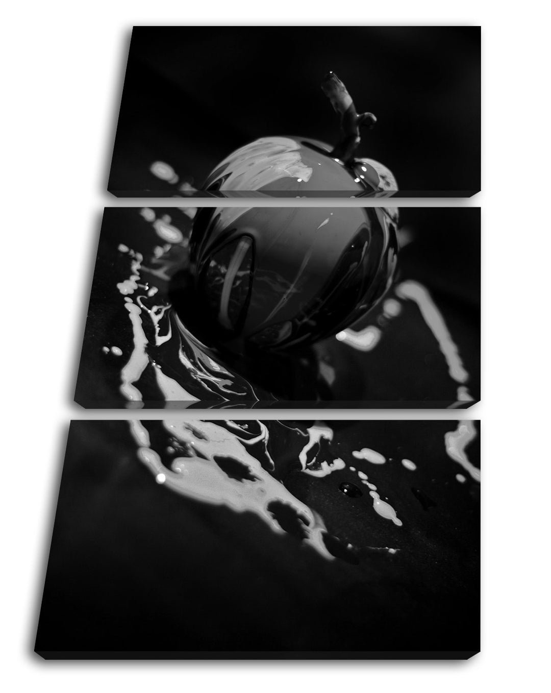 deyoli Apfel überdeckt mit bunten Farben Effekt: Schwarz/Weiss Format: 3-teilig 120x80 als Leinwandb