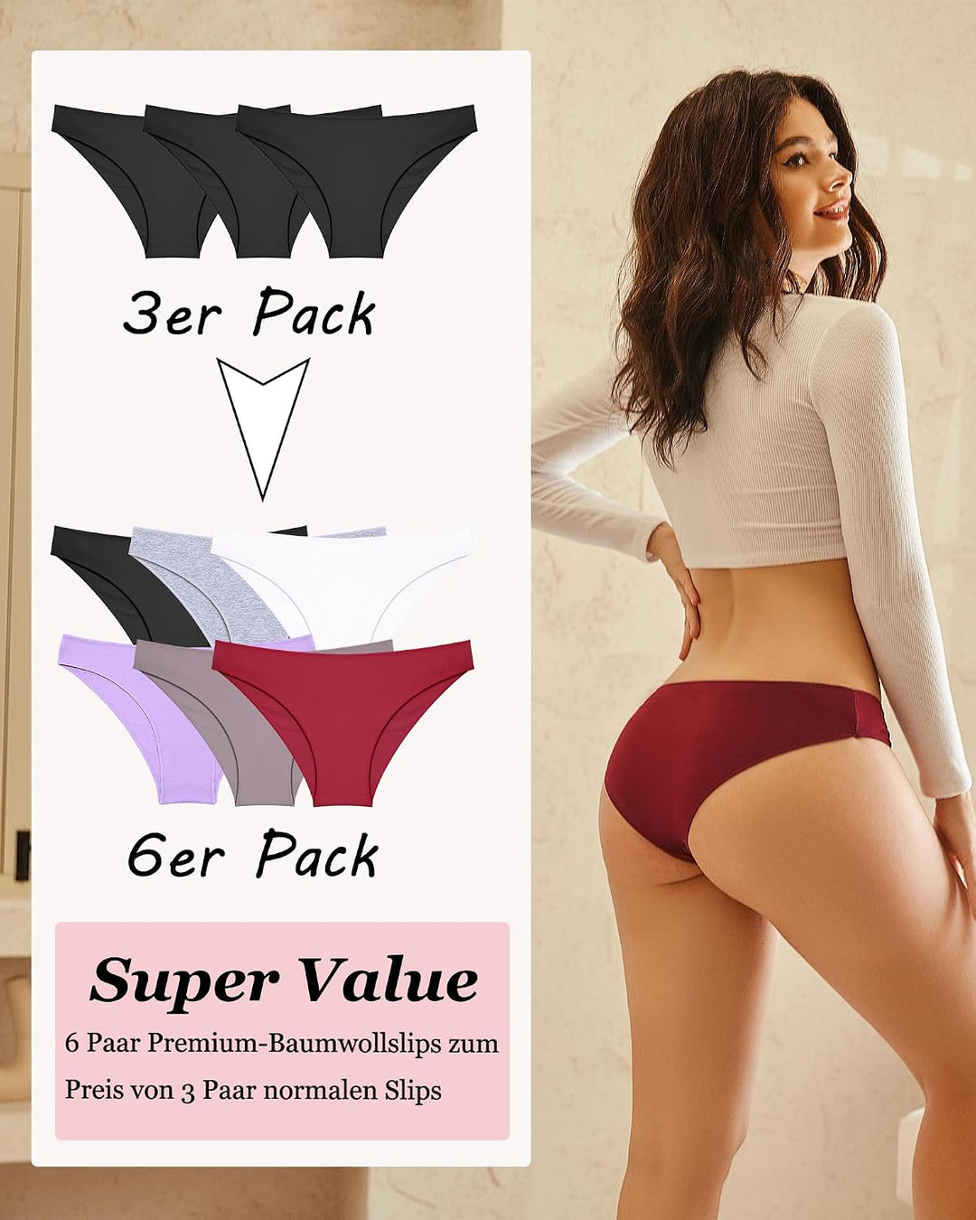 ALL OF ME 6er Pack Unterhosen Damen Baumwolle Unterwäsche Frauen Set Cotton Panties Slips Mehrpack H
