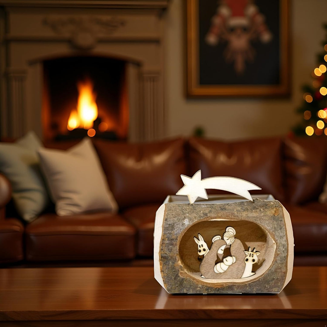 Kaltner Präsente Geschenkidee - Weihnachten Krippe aus Holz mit Jesus, Maria und Kind in einem Baums