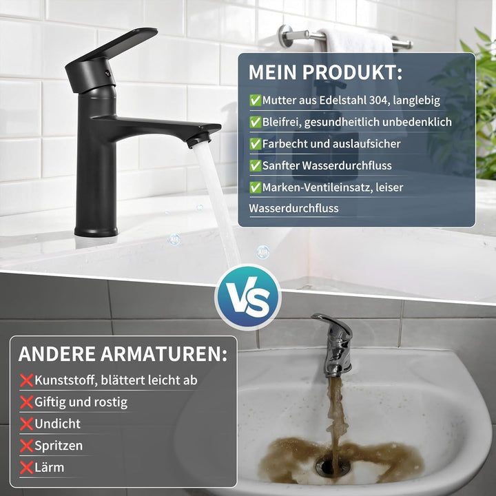 HOMELODY Wasserhahn Bad Schwarz Waschtischarmatur Mischbatterie Bad Armatur Badezimmer Waschbeckenar