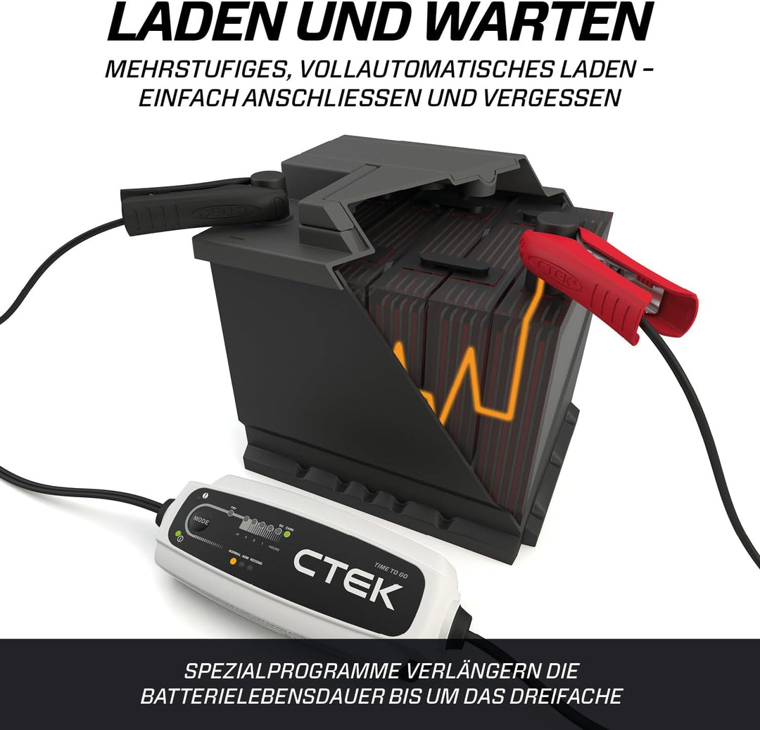 CTEK CT5 Time to Go, Batterieladegerät 12V, Batteriepfleger Mit Countdown-Funktion, Startanzeige, Ei