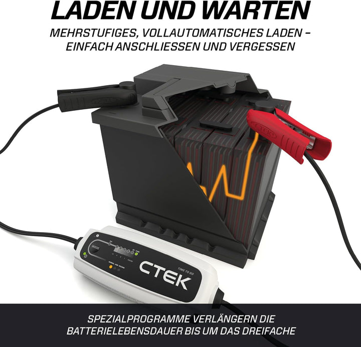 CTEK CT5 Time to Go, Batterieladegerät 12V, Batteriepfleger Mit Countdown-Funktion, Startanzeige, Ei