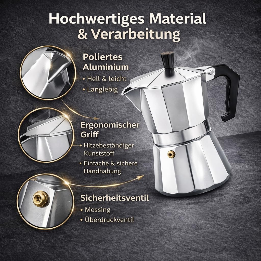Espressokocher Induktionsgeeignet aus Aluminium – Mokkakanne für alle Herdarten – Zubereitung nach i