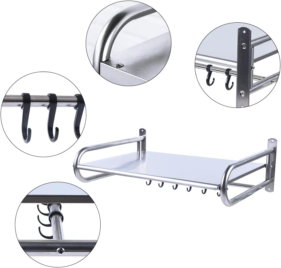 SABUIDDS Mikrowellenhalterung, Mikrowellen Regal mit 6 Haken, Mikrowellen Halter aus Rostfreier Stah