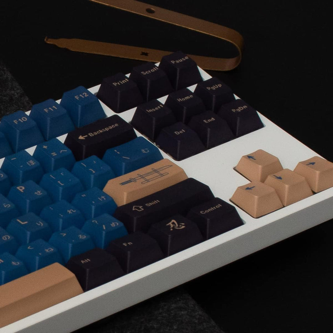 PBT Tastenkappen 129 Tasten Kirschprofil Dye-Sub Blau Samurai Japanisches Tastenkappen-Set für 61/64