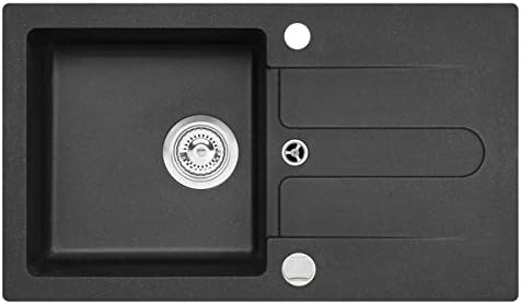 VBChome Spüle Schwarz 75 x 42 cm mit Spültischarmatur Granit Einzelbecken Einbauspüle gesprenkelt re