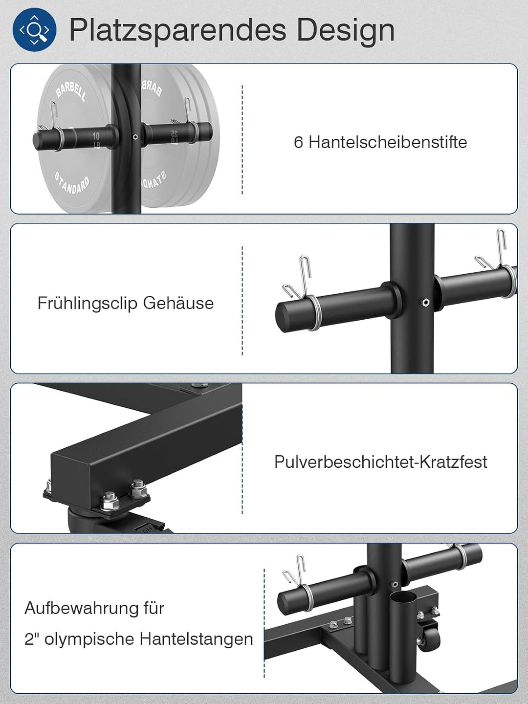 Olympic Weight Plate Rack Tree Bumper Plate Holder für Zwei-Zoll-und Ein-Zoll-Platten und Langhantel