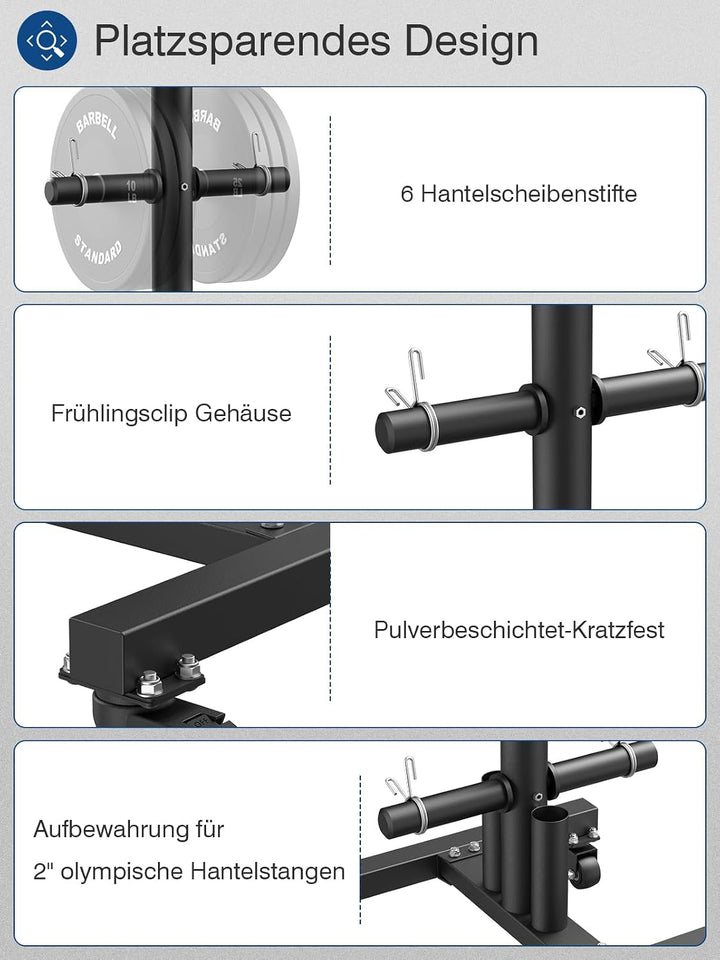 Olympic Weight Plate Rack Tree Bumper Plate Holder für Zwei-Zoll-und Ein-Zoll-Platten und Langhantel
