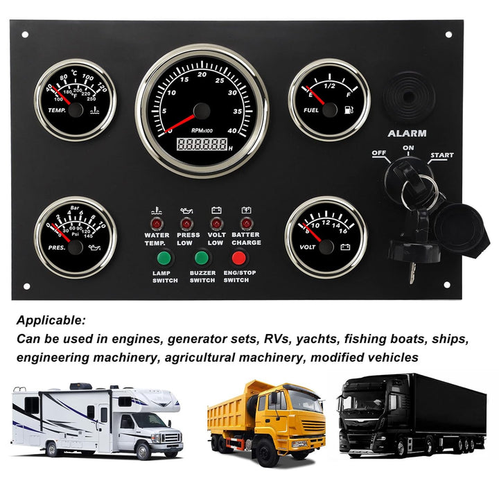 Aramox Marine-Instrumententafel, Boots-Instrumententafel Tachometer Kraftstoffstand Wassertemperatur