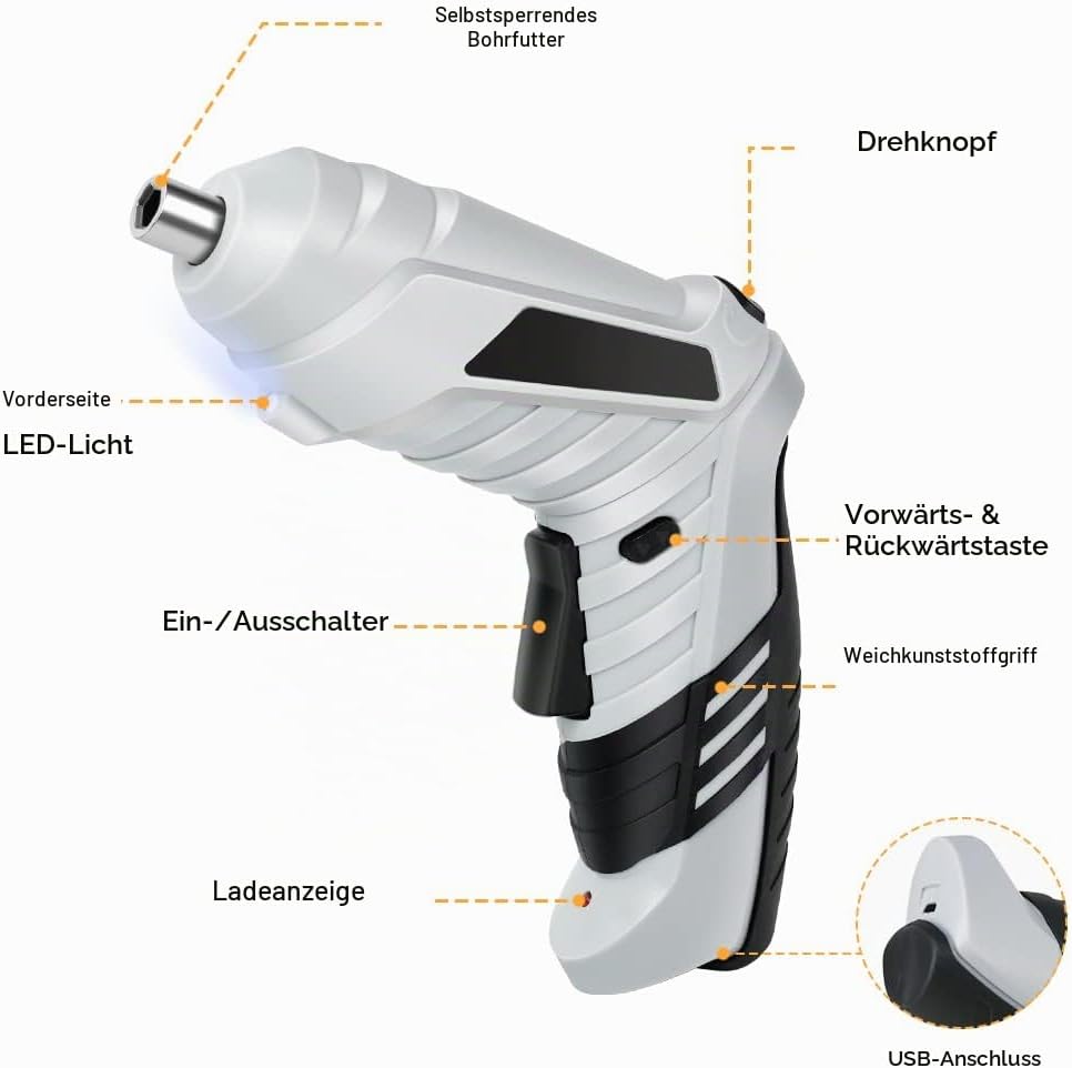 flintronic Klein, Mini Akkuschrauber con LED-Licht, 1300mAh Akku Wiederaufladbar, 3,6V Akkuschrauber