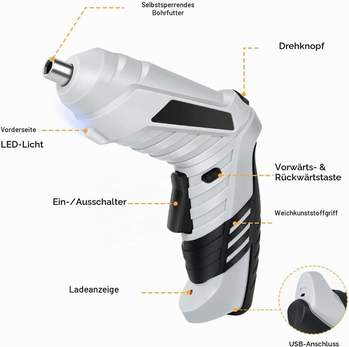 flintronic Klein, Mini Akkuschrauber con LED-Licht, 1300mAh Akku Wiederaufladbar, 3,6V Akkuschrauber