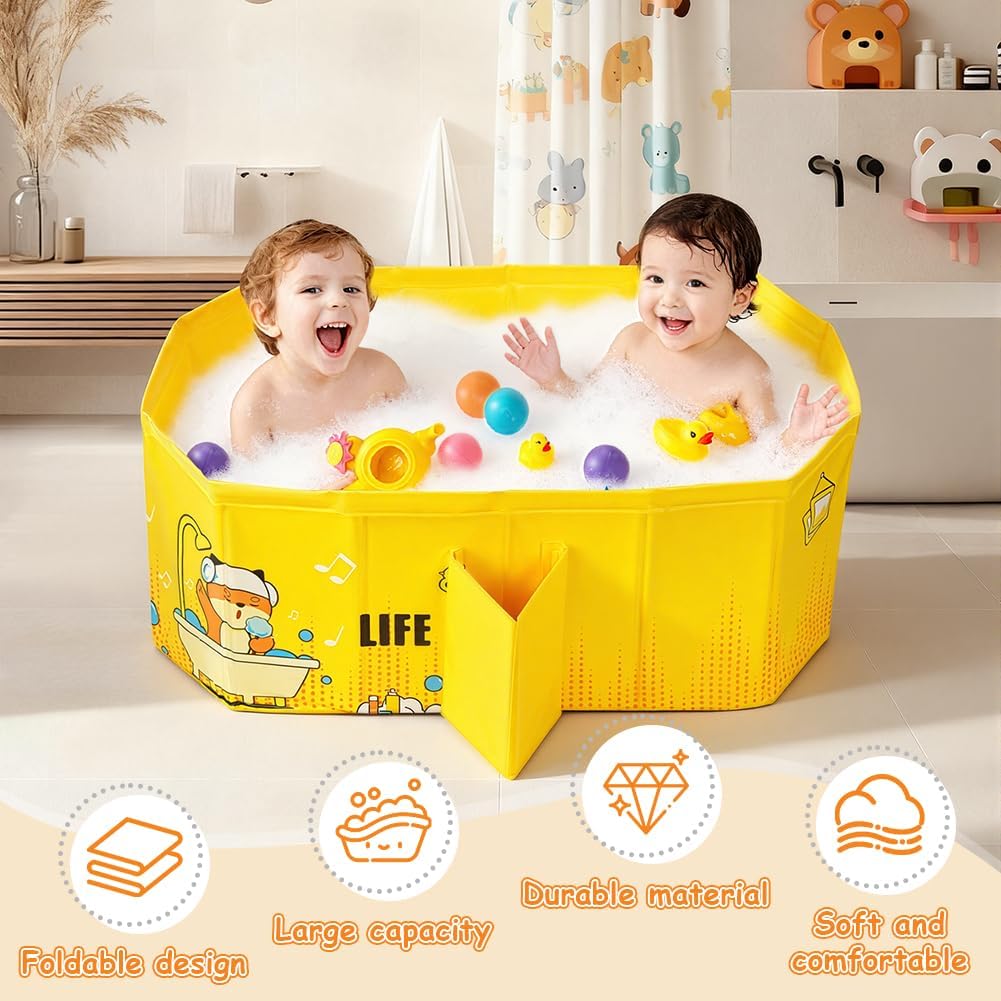 AUYAO Faltbare Badewanne Kinder Tragbare Säuglings Badewanne Baby mit Ablassschraube Integrierte Tra