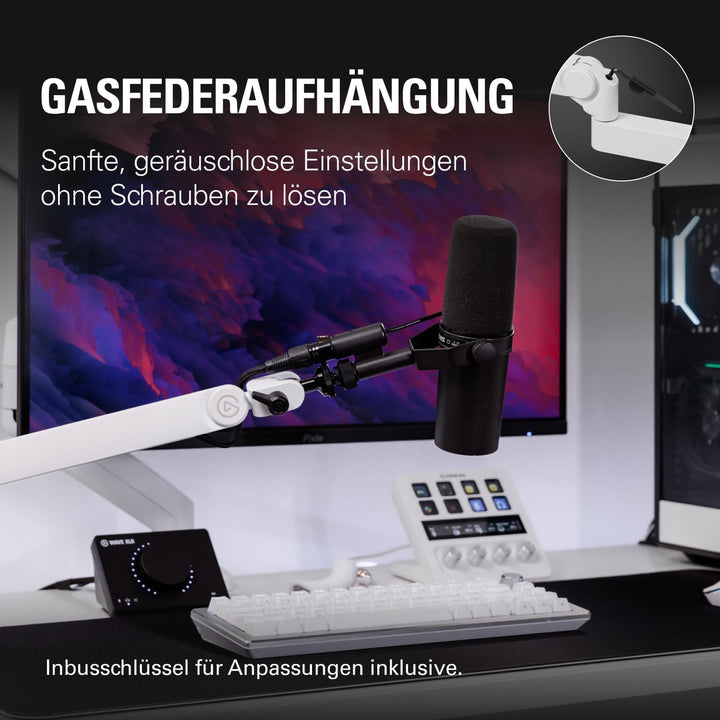 Elgato Wave Mic Arm Pro White – 360° drehbarer Mikrofonarm mit niedrigem Profil und Gasfeder, kompat