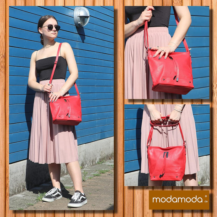 modamoda de - T169 - ital Umhängetasche Schultertasche aus Leder Bubble Gum, Bubble Gum