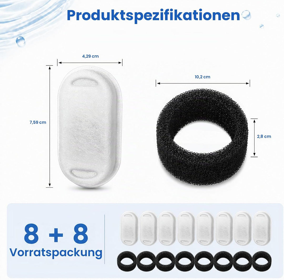 Filter für Katzenbrunnen, Vindox 8 Stück Katzenbrunnen Filter und 8 Stück Wasserpumpen Filterschwamm