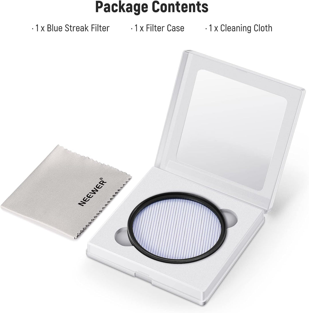 NEEWER 58mm Blue Streak Anamorphic Filter optisches HD Glas, um 360 ° drehbarer Anamorpher Streulich