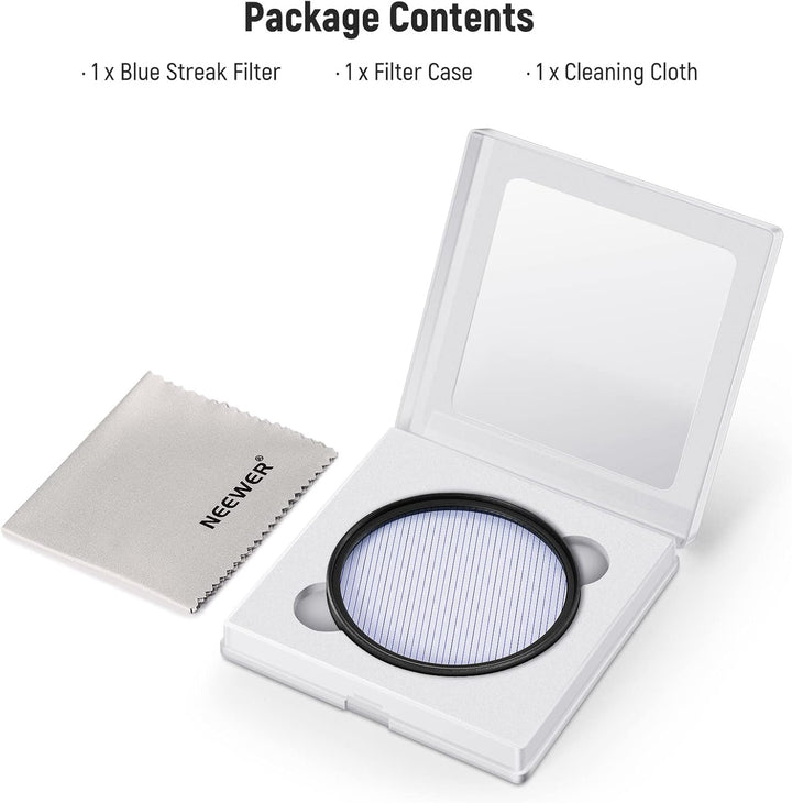 NEEWER 58mm Blue Streak Anamorphic Filter optisches HD Glas, um 360 ° drehbarer Anamorpher Streulich