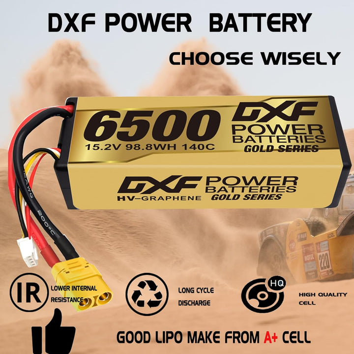 DXF Hochvol 4S 6500mAh 15.2V, 140C, Hardcase mit XT90 Spina per 1:8 Scala RC Auto, Multi-Rotor, RC E