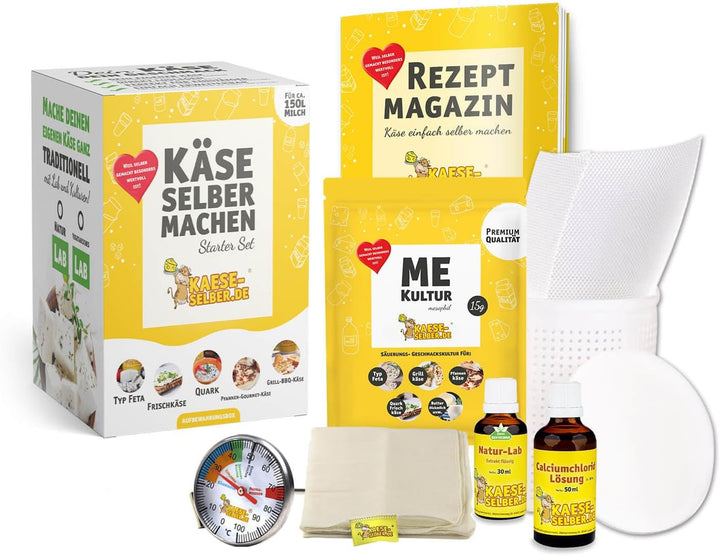 Käse selber Machen - Starter Set inkl. Rezeptmagazin und Videoanleitungen (für Käse, Quark und Frisc