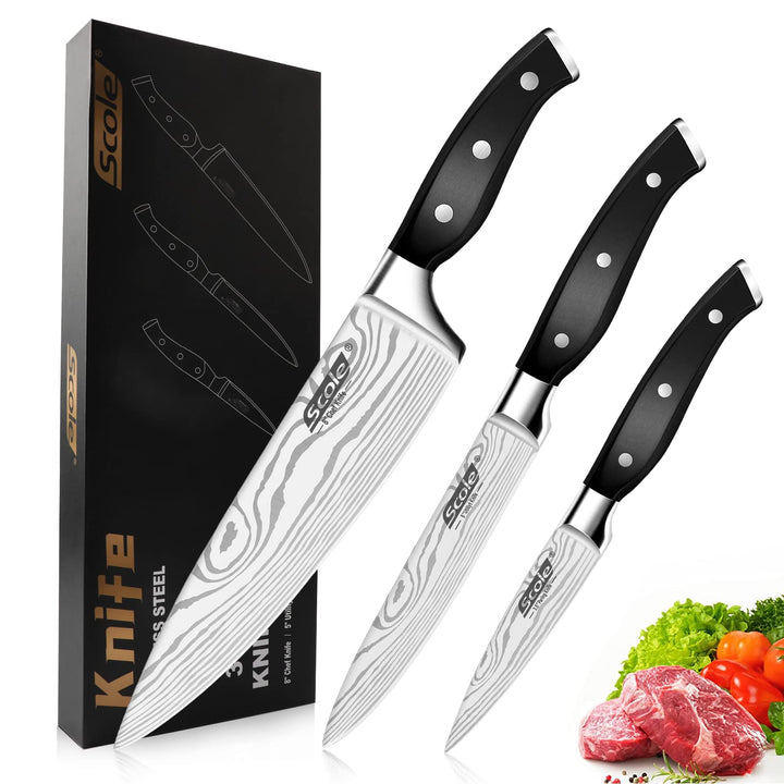SCOLE® Messerset 3-teilig,Küchenmesserset aus deutschem 1.4116 Edelstahl | Scharfe Messer Set mit Kü