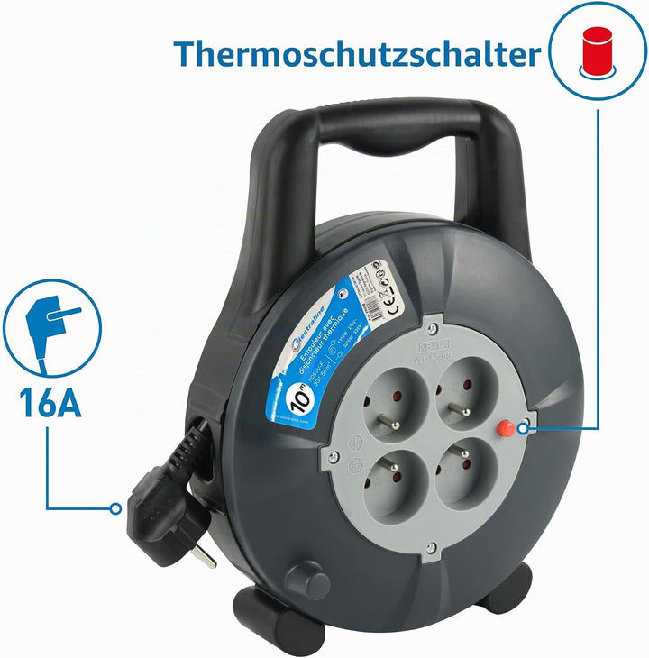 Electraline 29008 Kabeltrommel Haushalt Schwarz 10 m 10 m, 10 m