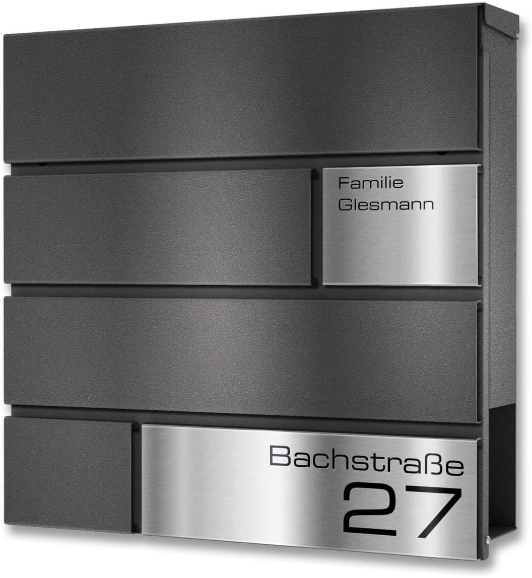 Metzler Briefkasten in grau Modell G - Pulverbeschichtung in DB 703 Eisenglimmer - Postkasten mit Gr