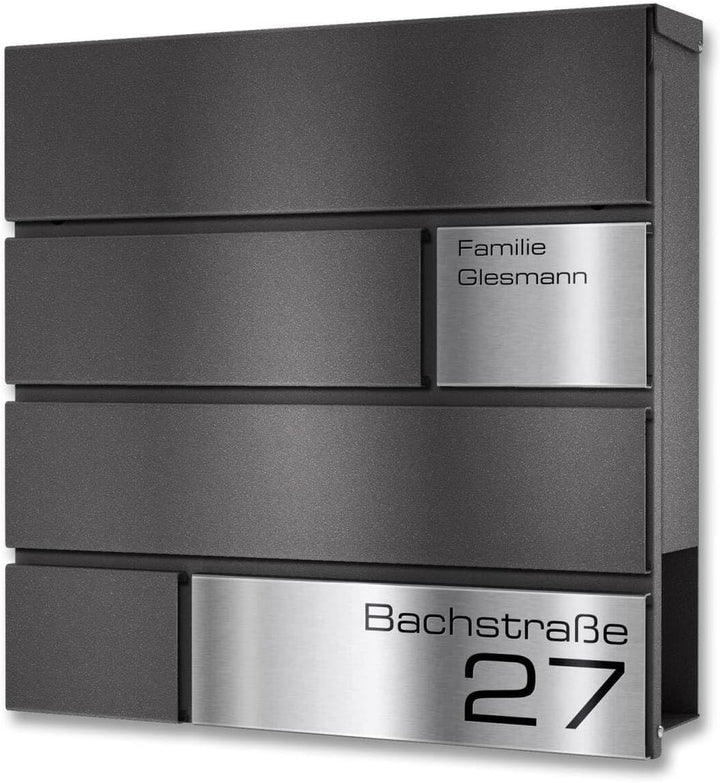 Metzler Briefkasten in grau Modell G - Pulverbeschichtung in DB 703 Eisenglimmer - Postkasten mit Gr