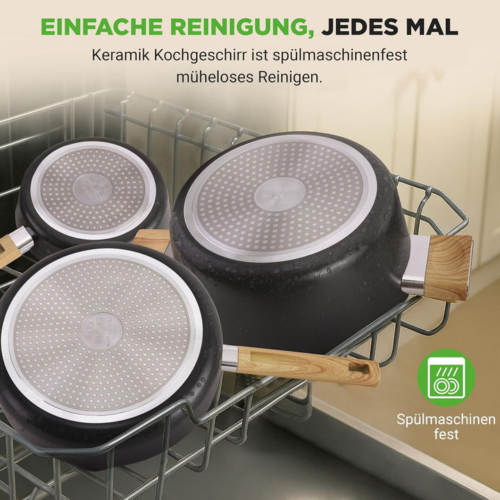 NutriChef Keramik Topfset und Pfannenset – 14-teilig für Induktion mit Antihaftbeschichtung, inklusi