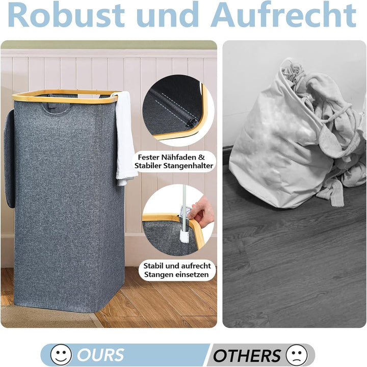 ROSOS Wäschekorb mit Deckel, 102L Faltbarer Wäschekorb mit Herausnehmbaren Wäschesack, Wasserdichter