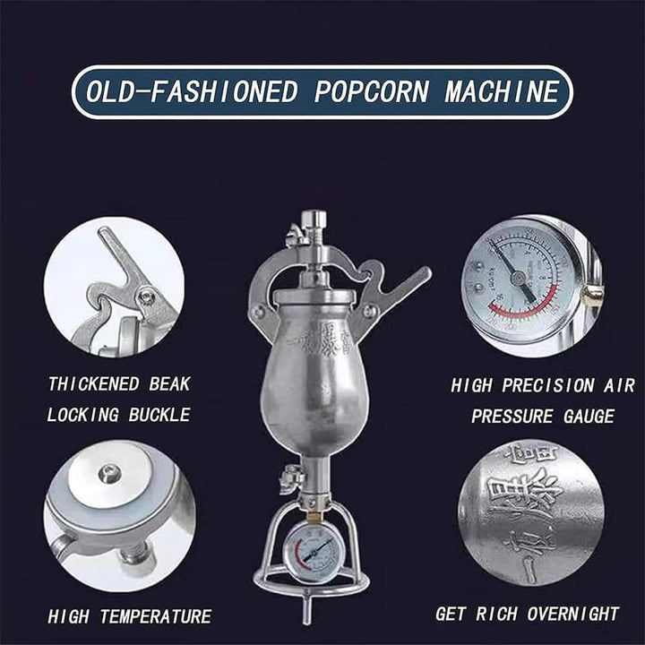 260ml Hochdruck-Popcornmaschine Mini-Edelstahl Professionelle Popcorn-Bräter,Edelstahl, Popcorn-Popp