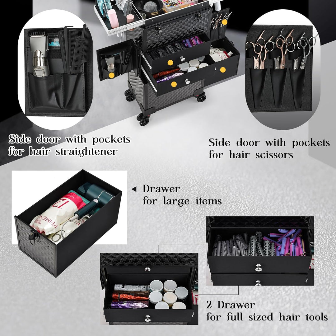 Friseurkoffer Kosmetik Trolley mit 3 Schubladen Make up Koffer Schminkkoffer Friseur Box mit Haartro