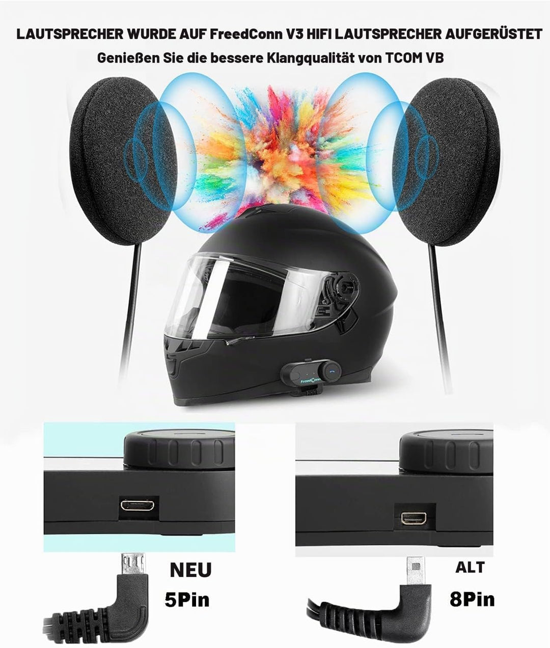 Bluetooth-Headset für Motorräder, Motorrad Helm Bluetooth Headset TCOM VB wasserdicht, kabelloses He