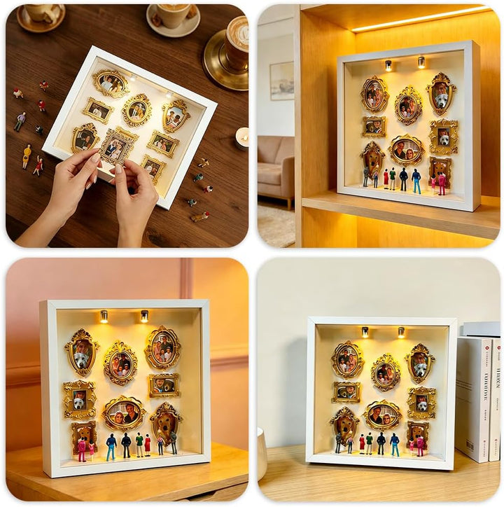 DIY Mini Museum Silhouette Box, Foto Erinnerungsanzeige Set mit 8 Mini Bilderrahmen Gold & 8 Zufälli