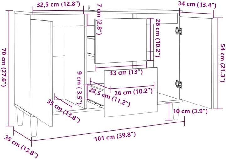 vidaXL Sideboard 2 Schubladen 2 Türen Kommode Anrichte Schrank Mehrzweckschrank Beistellschrank Stan