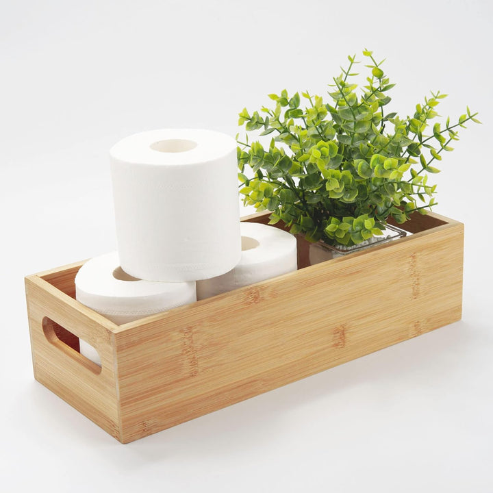 Badezimmer Aufbewahrungskorb, Bambus Toilettenpapier Korb, Holz Badezimmer Organizer mit Griffen (38