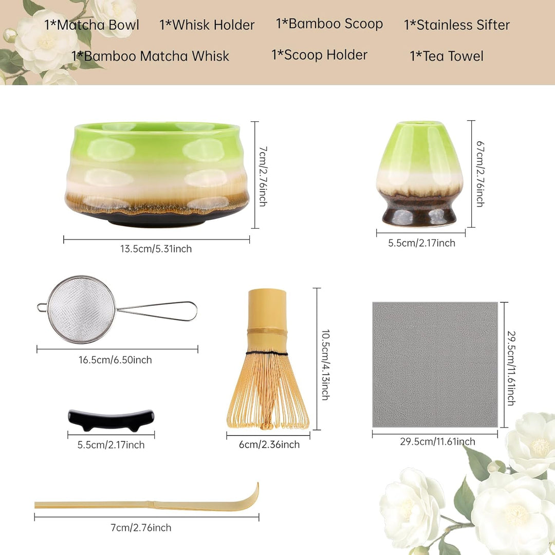 7PCS Matcha Kit Japanische Zeremonie, Bambuslöffel, Bambusschaufel, Peitschenhalter, Matcha-Set für