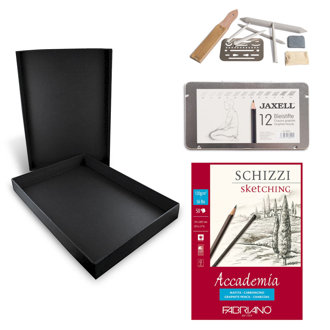 Honsell 14-99889 - Zeichenset "Disegno" - Künstler Set, Schwarze Aufbewahrungsbox mit 12 Bleistiften