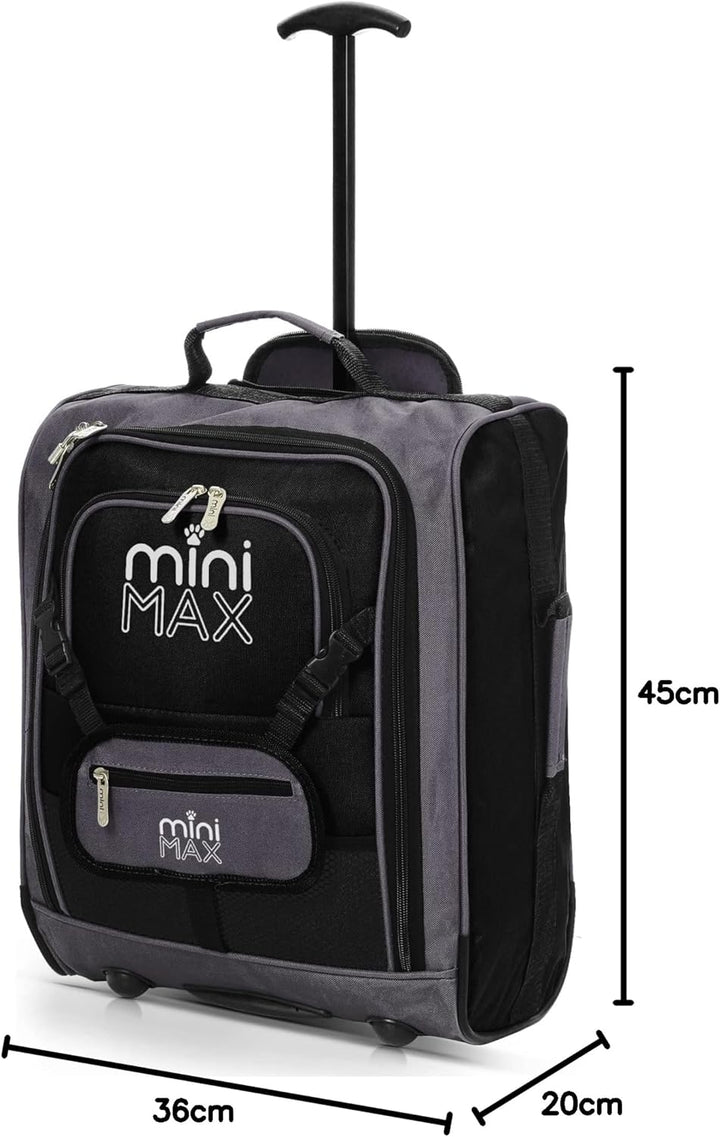 MiniMax Reisekoffer auf Rollen mit Vordertasche für Spielzeug/Puppen/Teddybär Schwarz, Schwarz