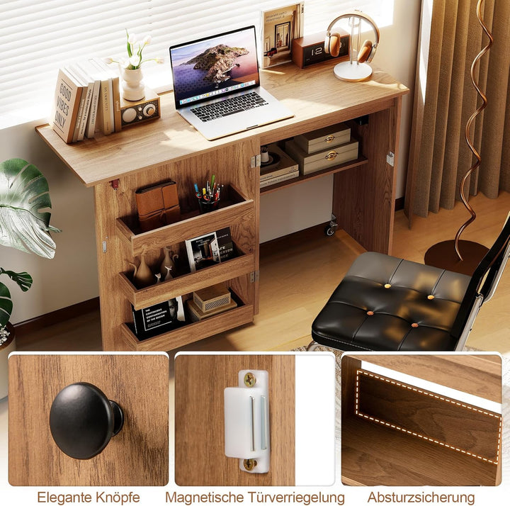 RELAX4LIFE 2 in 1 Nähtisch, Nähmaschinenschrank klappbar mit Ladestation, Nähschrank aus Holz mit Re
