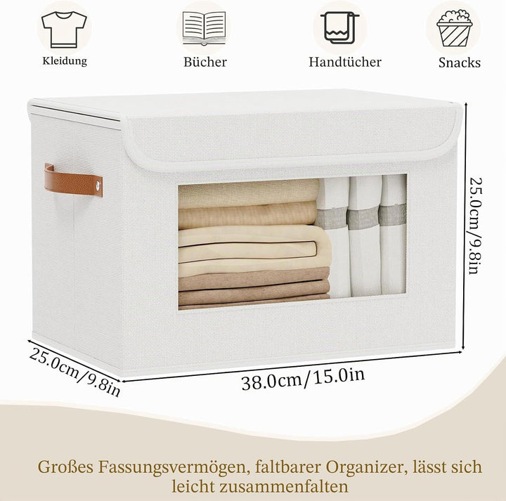 Aufbewahrungsbox, Kleiderschrank Organizer, Aufbewahrungskorb mit Deckel Stoff, Faltbox mit Griff, 3