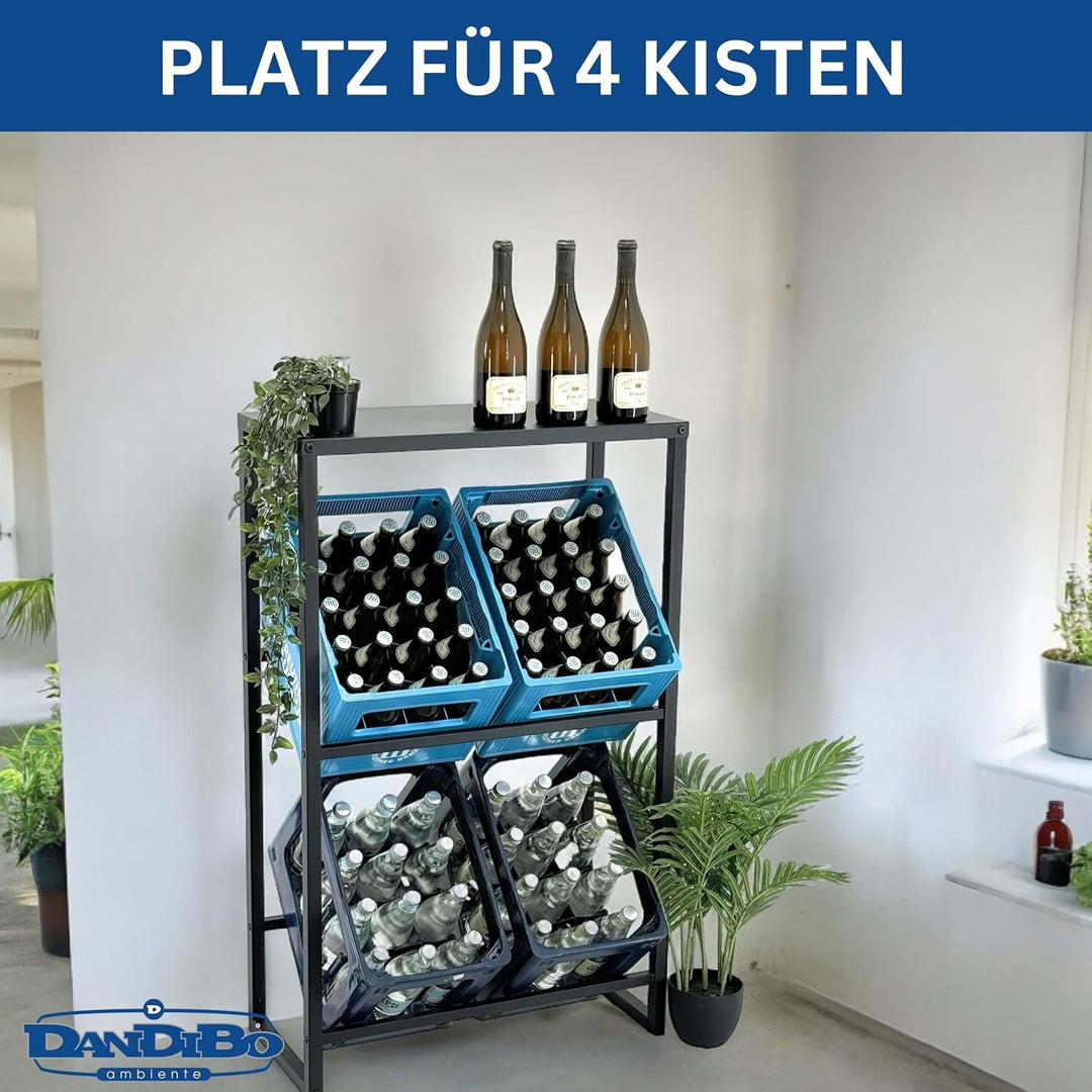 DanDiBo Getränkekistenregal 4 Kisten mit Ablage Schmal Metall Stehend 96547 Getränkekistenhalter 100