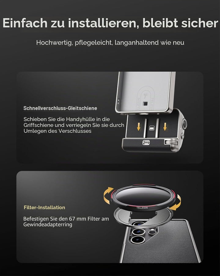 TELESIN Fun Shot Mastergrip Smartphone Kameragriff Fotografie Set (Griff + Smartphone Hülle + 67mm C