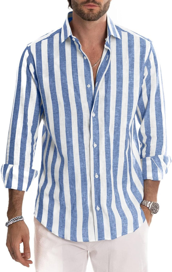 Meilicloth Herren Hemd Langarm Sommer Gestreifte Freizeithemden Casual mit Knöpfen Regular Fit A Him