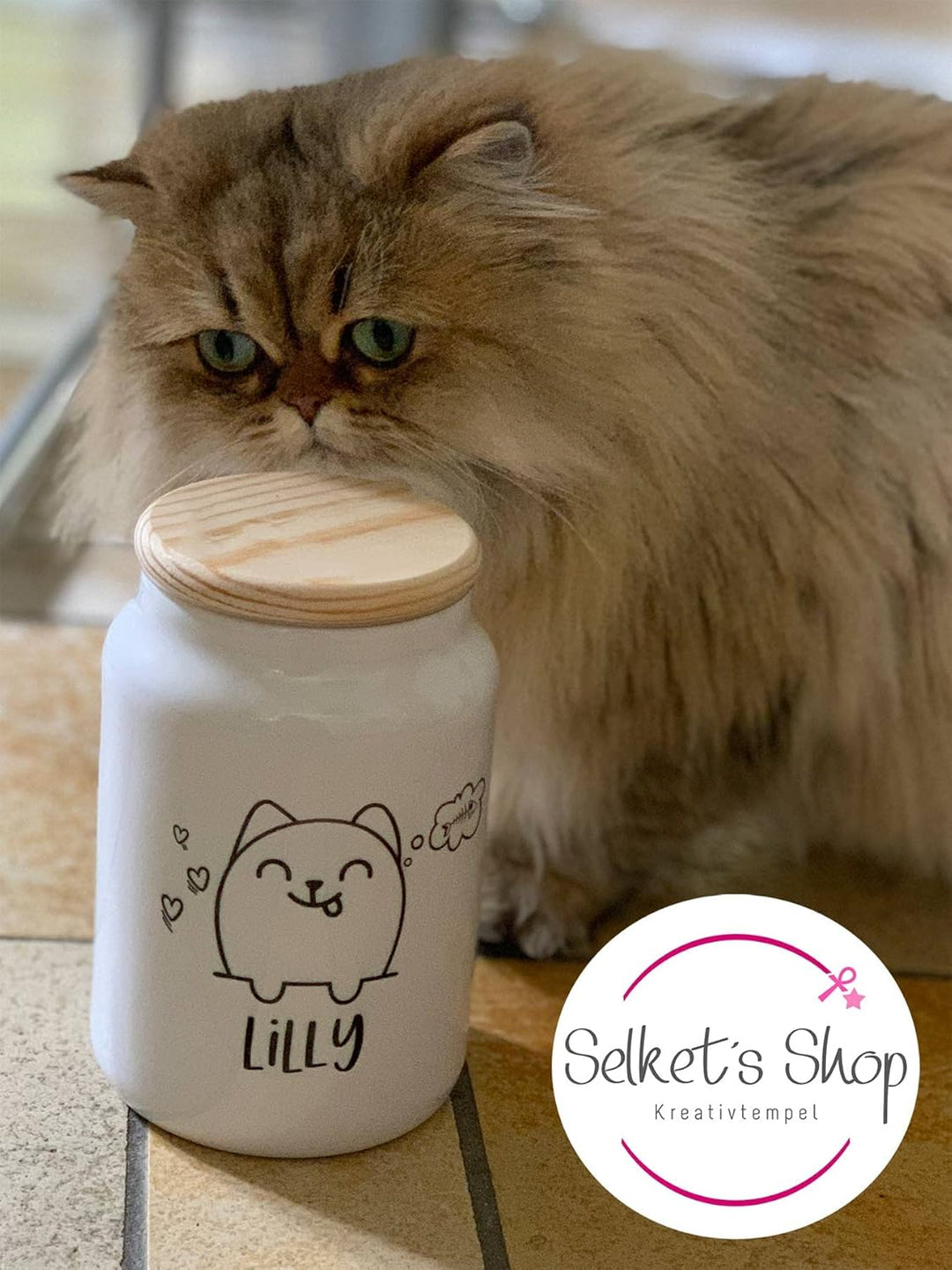 Selket's Shop Keramik Leckerli Dose Katze – personalisiert mit Name – Keksdose für Snacks, Trockenfu