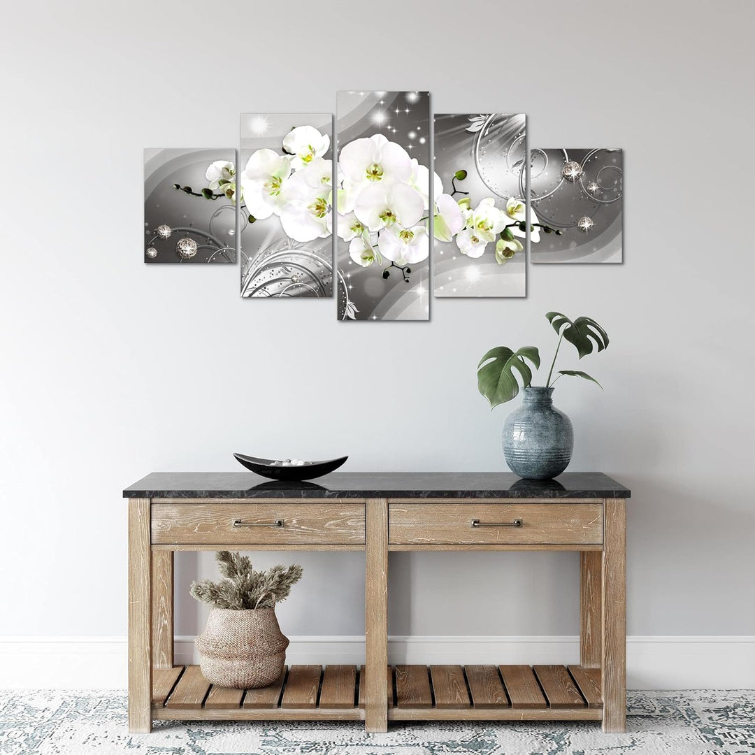 Runa Art Wandbilder Blumen Orchidee 5 Teilig Bild auf Vlies Leinwand Deko Wohnzimmer Abstrakt Grau 0