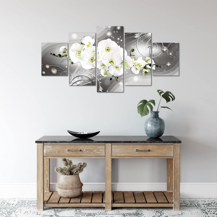 Runa Art Wandbilder Blumen Orchidee 5 Teilig Bild auf Vlies Leinwand Deko Wohnzimmer Abstrakt Grau 0