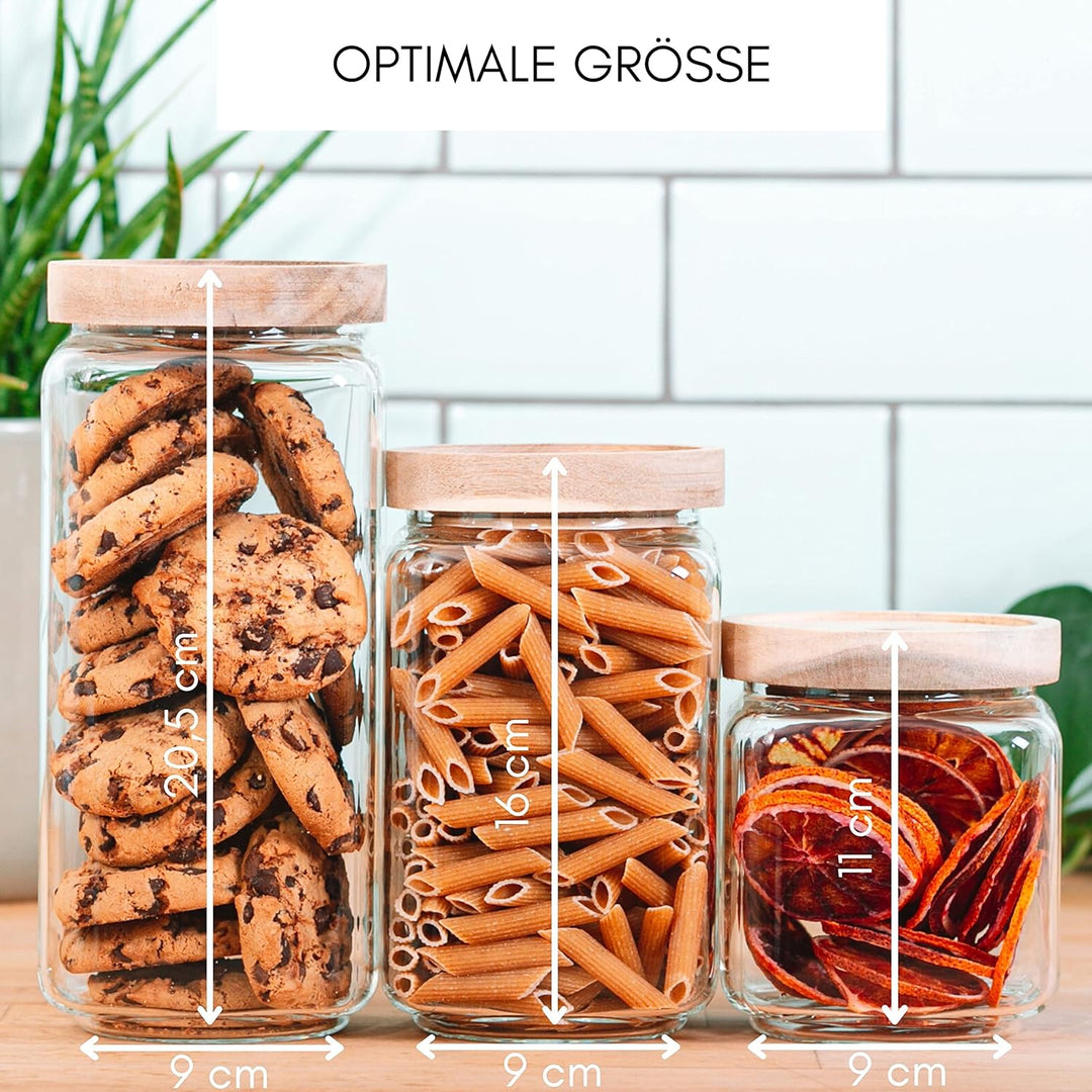 Econovo® Vorratsgläser mit Deckel eckig (3-teilig) Vorratsdosen mit Deckel Glas, stapelbar & luftdic