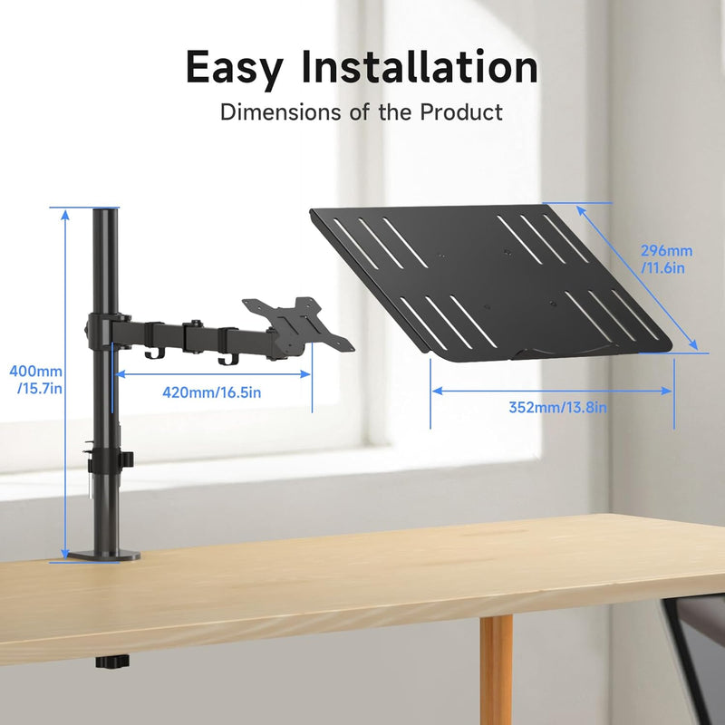 suptek Monitor Arm mit Laptop Halterung Volleinstellbar für 13"-27" Bildschirme Volleinstellbar (40c