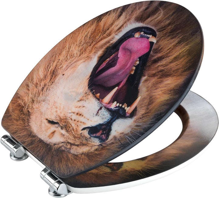WENKO WC-Sitz Lion, Toilettensitz mit Absenkautomatik und 3D-Motiv, WC-Deckel für sanftes Deckelschl