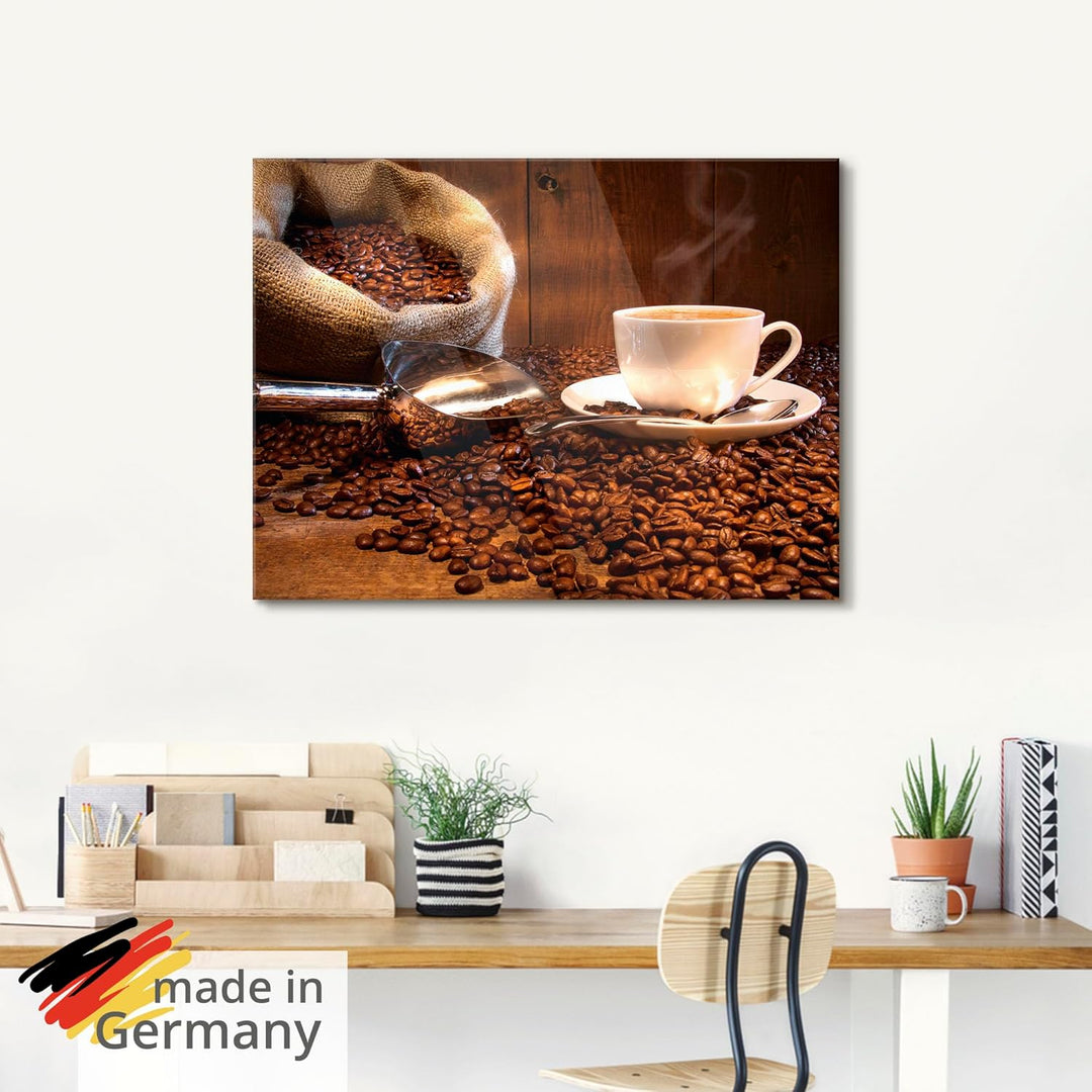 ARTland Glasbilder Wandbild Glas Bild einteilig 125x50 cm Querformat Kaffee Cafe Coffee Cappucino Ka